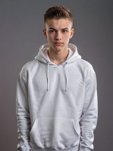 Confident Young Man in White Hoodie