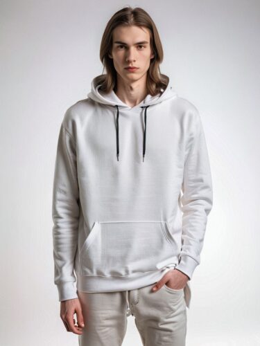 Professional White Hoodie Apparel Modeling