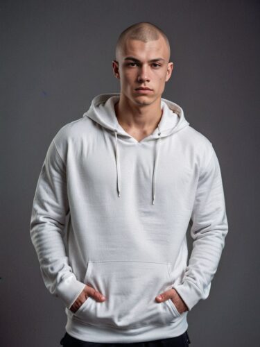 Professional Apparel Modeling: Muscular Man in White Hoodie