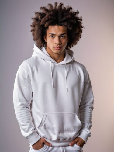 Professional Apparel Model in White Hoodie
