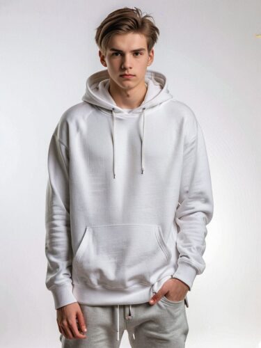 Confident Young Man in White Hoodie – AI Generated Stock Photo
