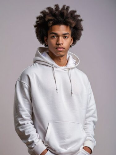Professional Apparel Modeling: White Hoodie on Lean Young Man