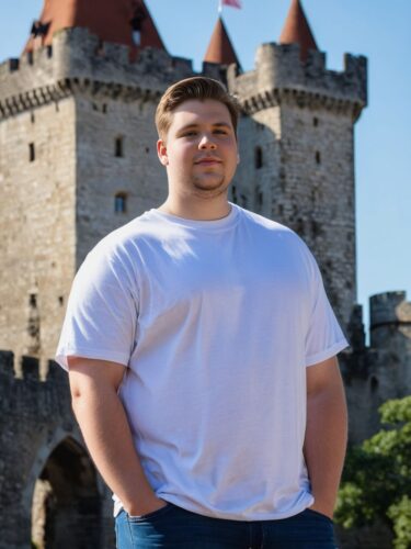 Serene Plus-Sized Man at Historic Castle