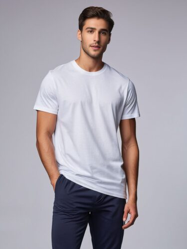 Stylish White T-Shirt Mockup on Olive-Skinned Model