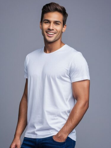Stylish White T-Shirt Mockup on Caramel-Skinned Model
