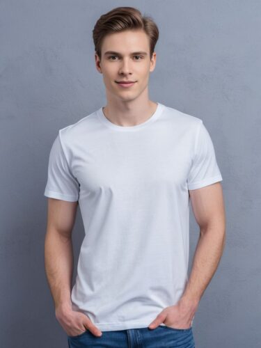 Young Man in White T-Shirt Mockup