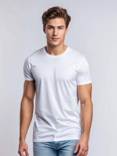 Stylish White T-Shirt Mockup on Sepia Skin Tone