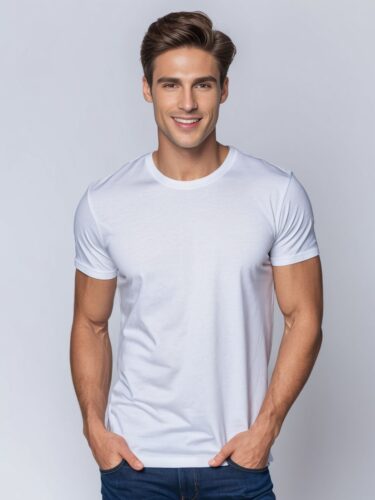Almond-Toned Apparel Model Showcasing White T-Shirt Mockup