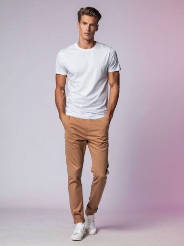 Minimalist White T-Shirt Mockup on Male Model