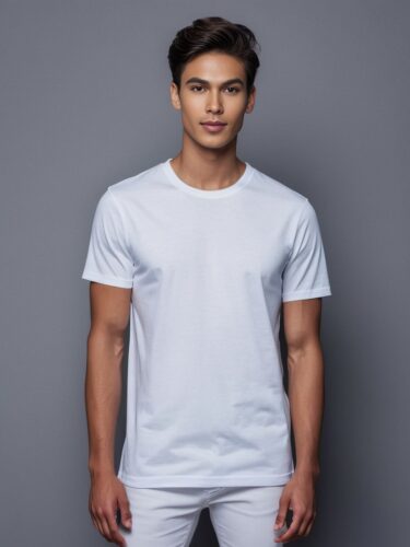 Stylish White T-Shirt on Gray Background