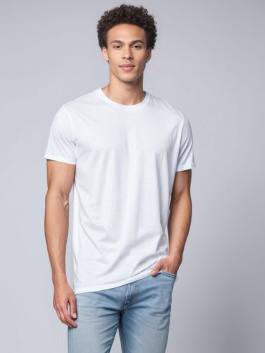 Stylish White T-Shirt Mockup on Male Model