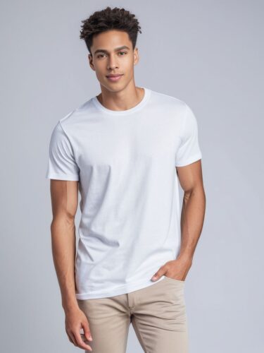 Stylish Male Model in White T-Shirt – Apparel Mockup Showcase