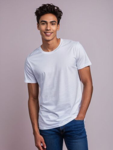 Stylish Apparel Model in White T-Shirt