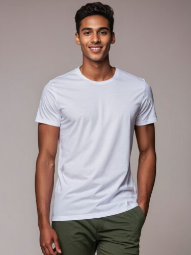 Stylish Apparel Showcase: Young Man in White T-Shirt