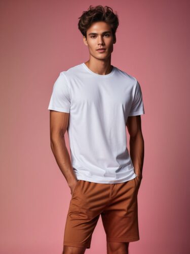 Stylish Caramel Male Model in White T-Shirt Mockup