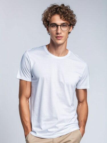 Stylish Male Model in White T-Shirt: Shirt Mockup Showcase