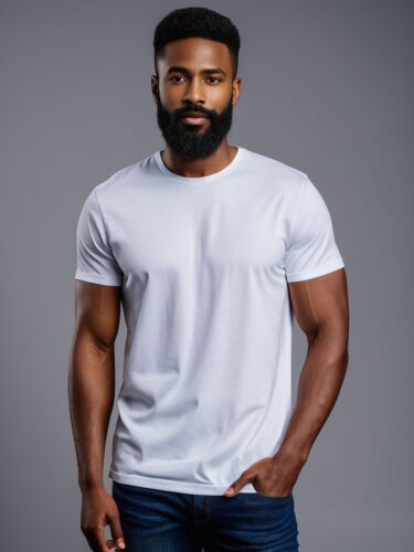 Confident Apparel Model in White T-Shirt Mockup