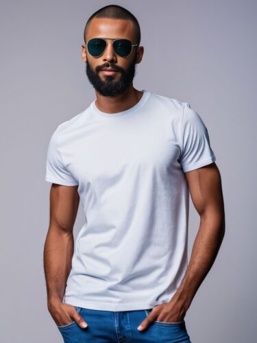 Stylish Young Man in White T-Shirt with Aviator Glasses