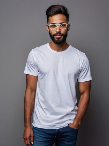 Stylish Young Man in White T-Shirt with Statement Glasses