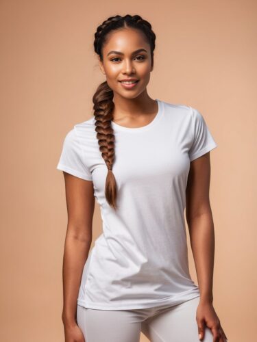 Athletic Woman in White T-Shirt Mockup