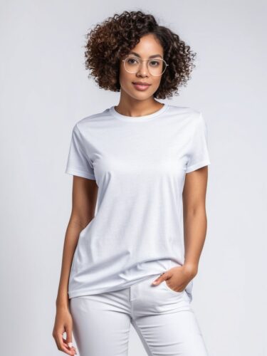 Stylish Young Woman in White T-Shirt Mockup