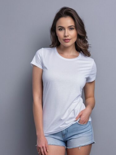 Stylish White T-Shirt Mockup: Woman Apparel Model Showcase
