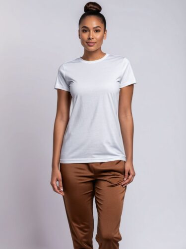 Stylish Woman in White T-Shirt Mockup