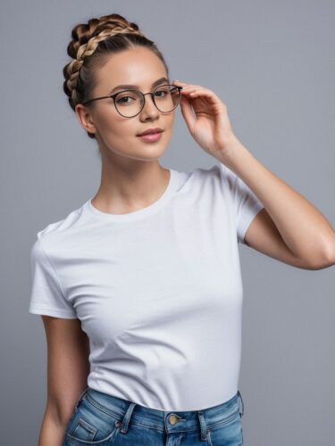 Young Woman in White T-Shirt Mockup – Full Body Portrait