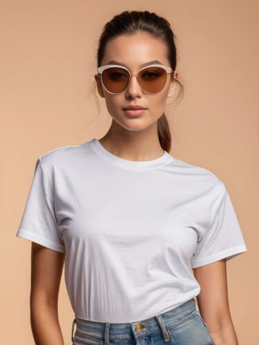 Stylish White T-Shirt Mockup: Young Woman Apparel Model