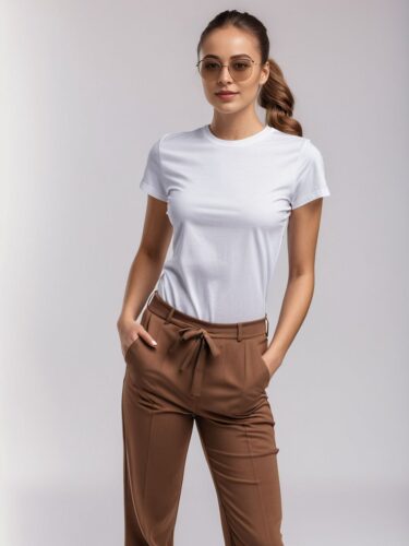 Stylish White T-Shirt Mockup: Young Woman Apparel Model