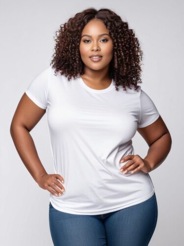 Stunning Plus-Size Woman in White T-Shirt Mockup