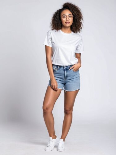 Young Woman in White T-Shirt Mockup – Apparel Model Portrait