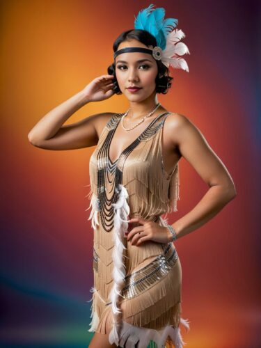 Vintage Flapper Style: Young Hispanic Woman in 1920s Attire