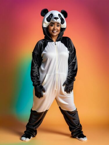 Mature Black Woman in Panda Bear Costume