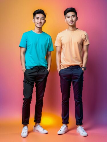 Confident Asian Best Friends on Colorful Background