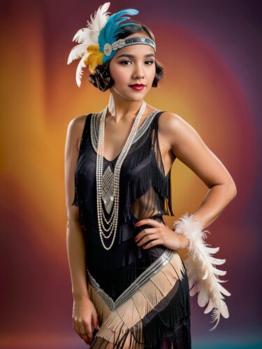 Vintage Flapper Style: Young Hispanic Woman in 1920s Fashion