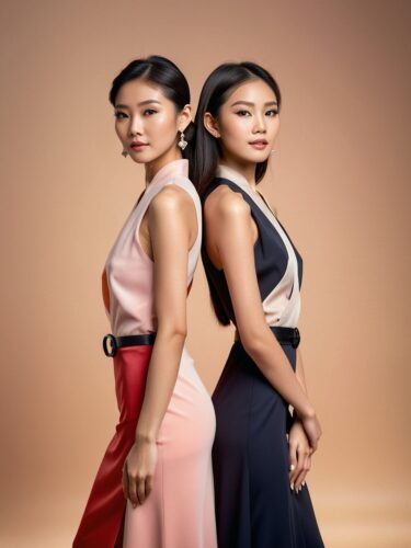 Elegant Asian Beauty Models on Gradient Background