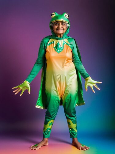 Colorful Frog Costume Portrait of South Asian Elderly Woman