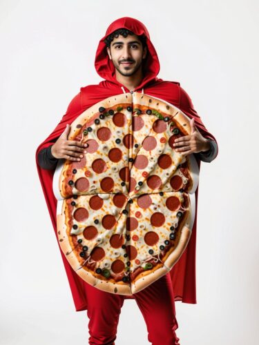 Middle Eastern Man in Pizza Costume