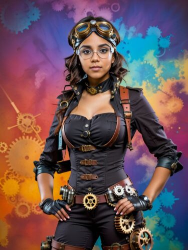 Steam Punk Mixed Race Woman in Colorful Background