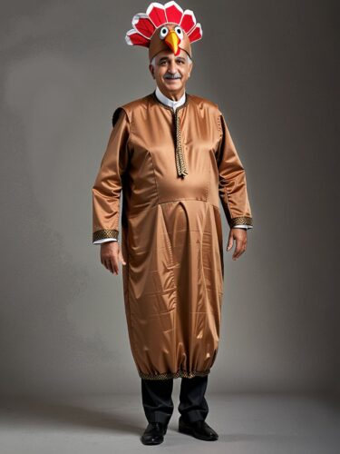 Elderly Man in Roast Turkey Costume