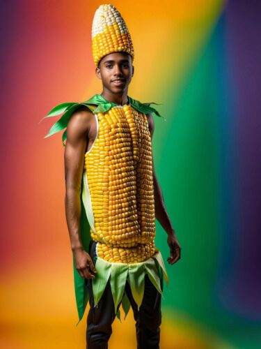 Colorful Corn Cob Costume on Black Young Adult