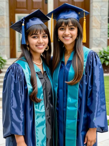 Celebrating Graduation: Diverse Best Friends in Gowns