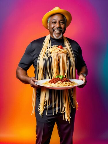 Creative Costume: Spaghetti Man on Colorful Background