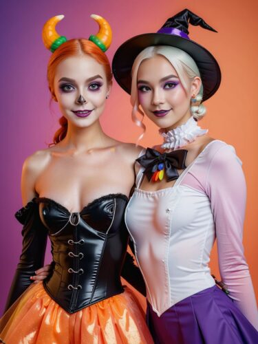 Elegant Halloween Duo: A Stylish Portrait