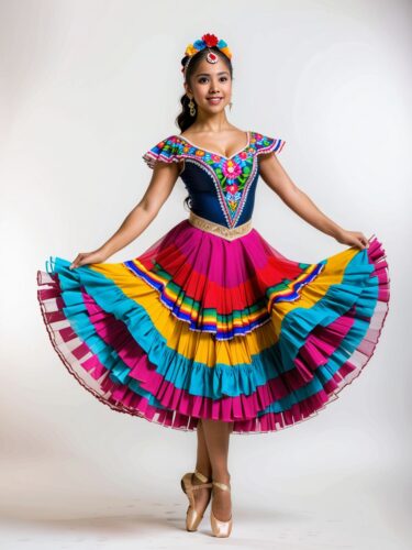 Vibrant Hispanic Woman in Ballet Folklorico Dress