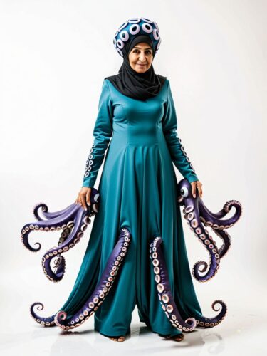 Whimsical Octopus Costume: Captivating Middle Eastern Elderly Woman