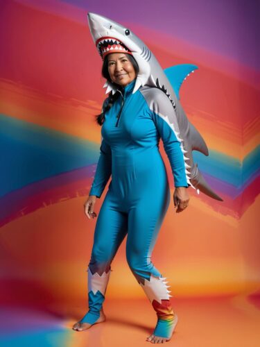 Native American Woman in Shark Costume