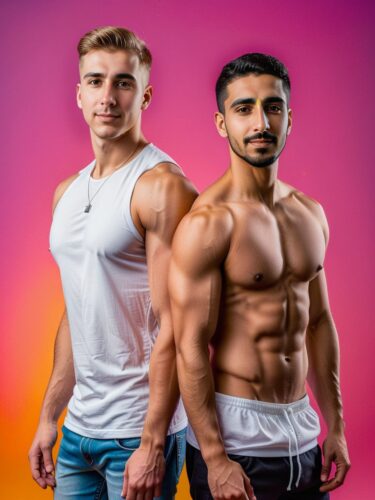 Diverse Friendship: Two Young Men on Colorful Background