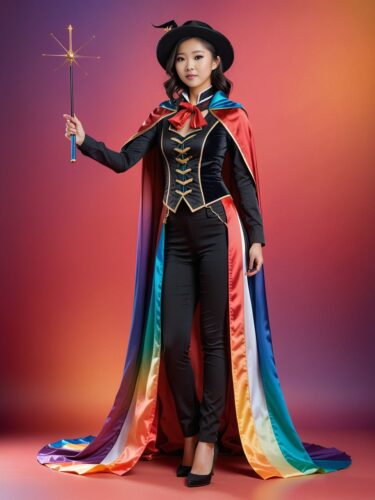 Enchanting Magician: Young East Asian Woman in Colorful Portrait